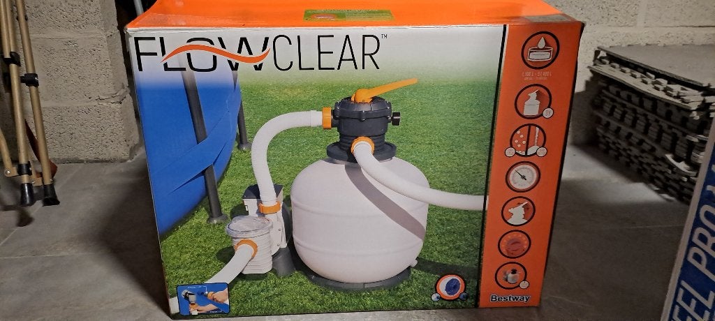flowclear zandfilter+stofzuiger+filterballen+zwembad+meer, Enlèvement, Comme neuf, Pompe