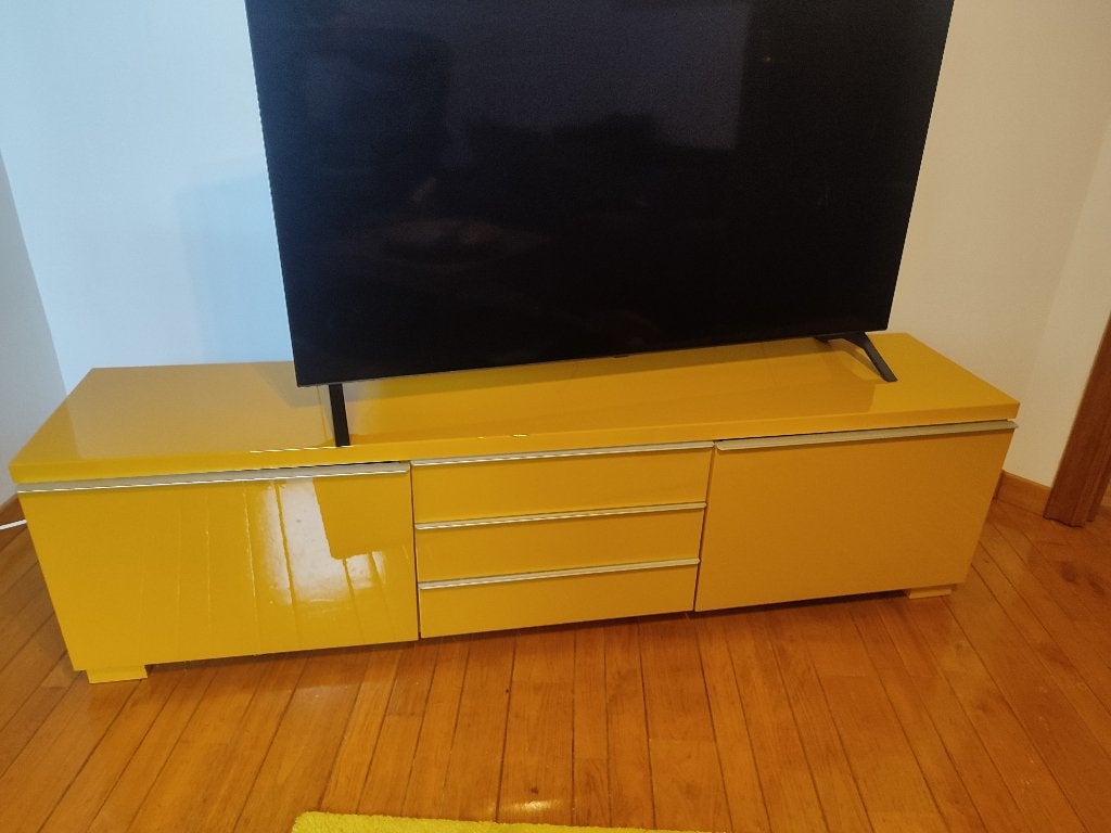 Meuble TV laqué jaune brillant – 180x40x50 cm, 25 à 50 cm, Moins de 100 cm, 150 à 200 cm, Comme neuf
