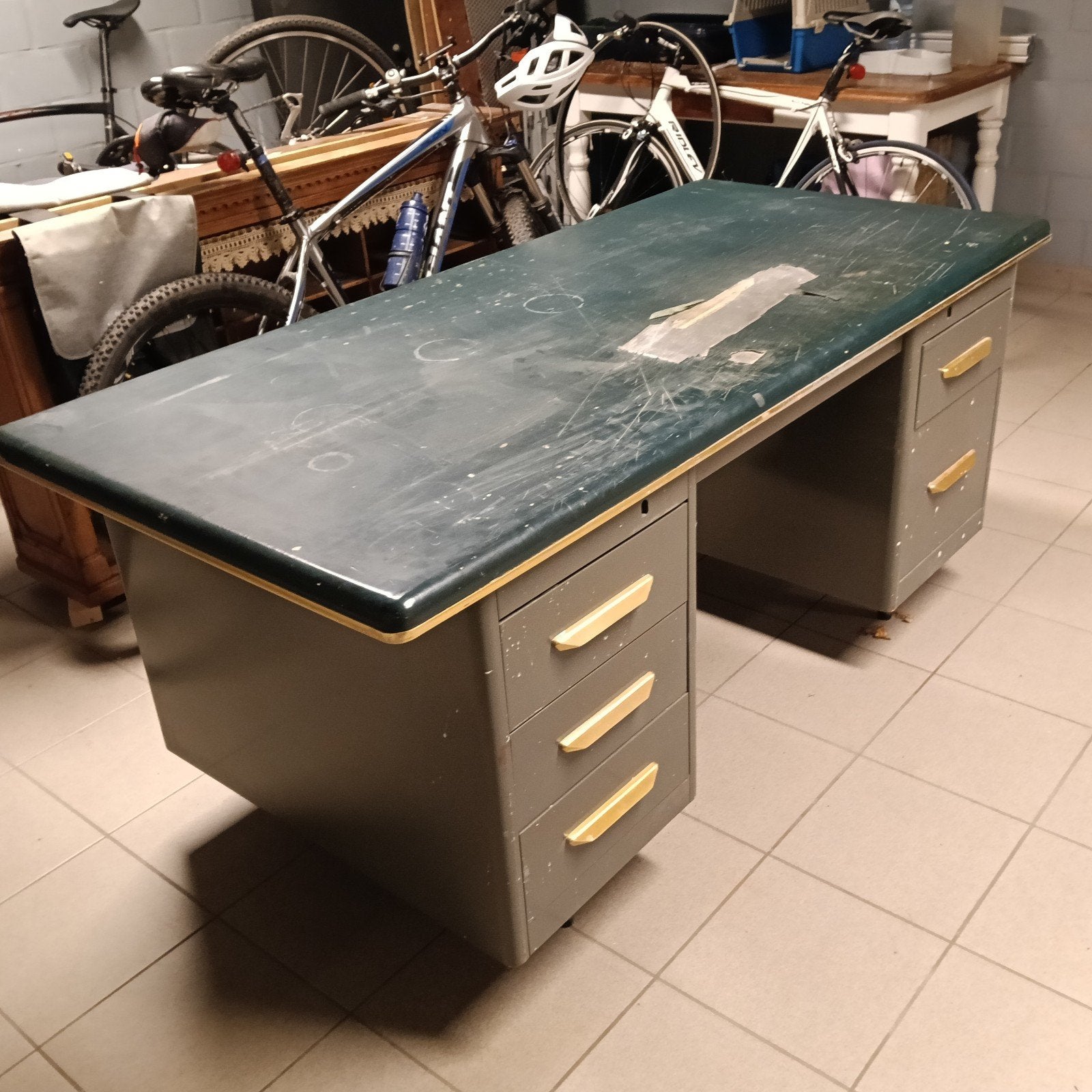 Bureau vintage en métal, Démontable, 180 cm, Métal, Vintage