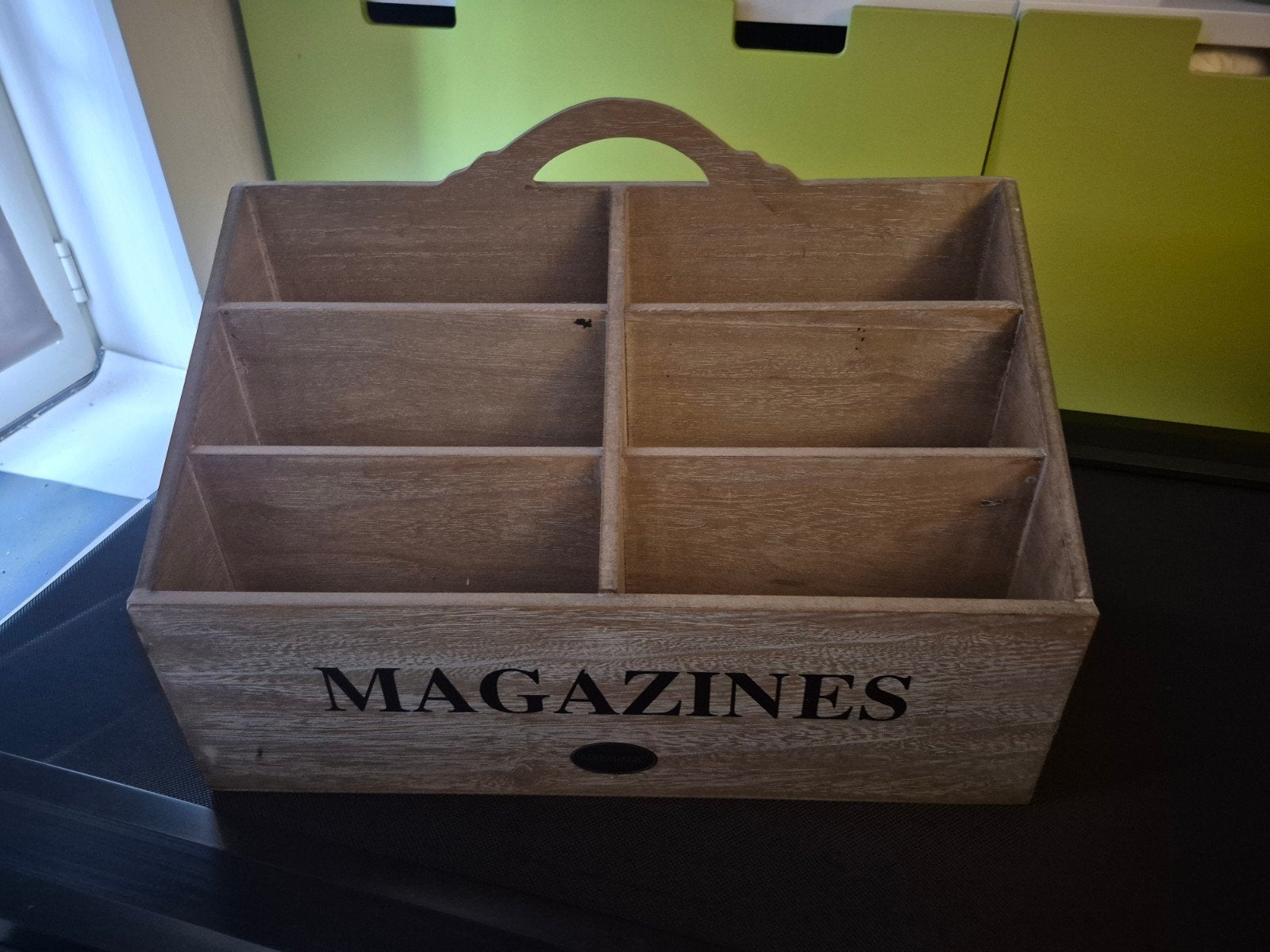 houten magazine houder, Ophalen, Gebruikt