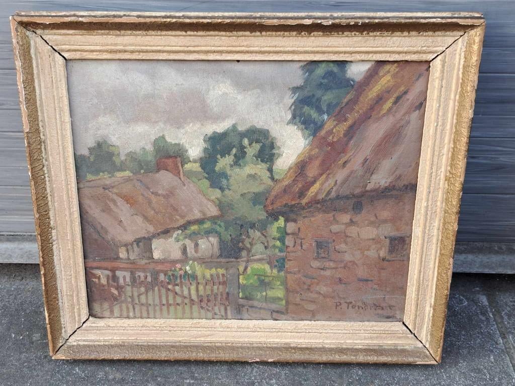 huile sur panneau chaumiere signe paul tondreau, Antiquités & Art, Enlèvement ou Envoi