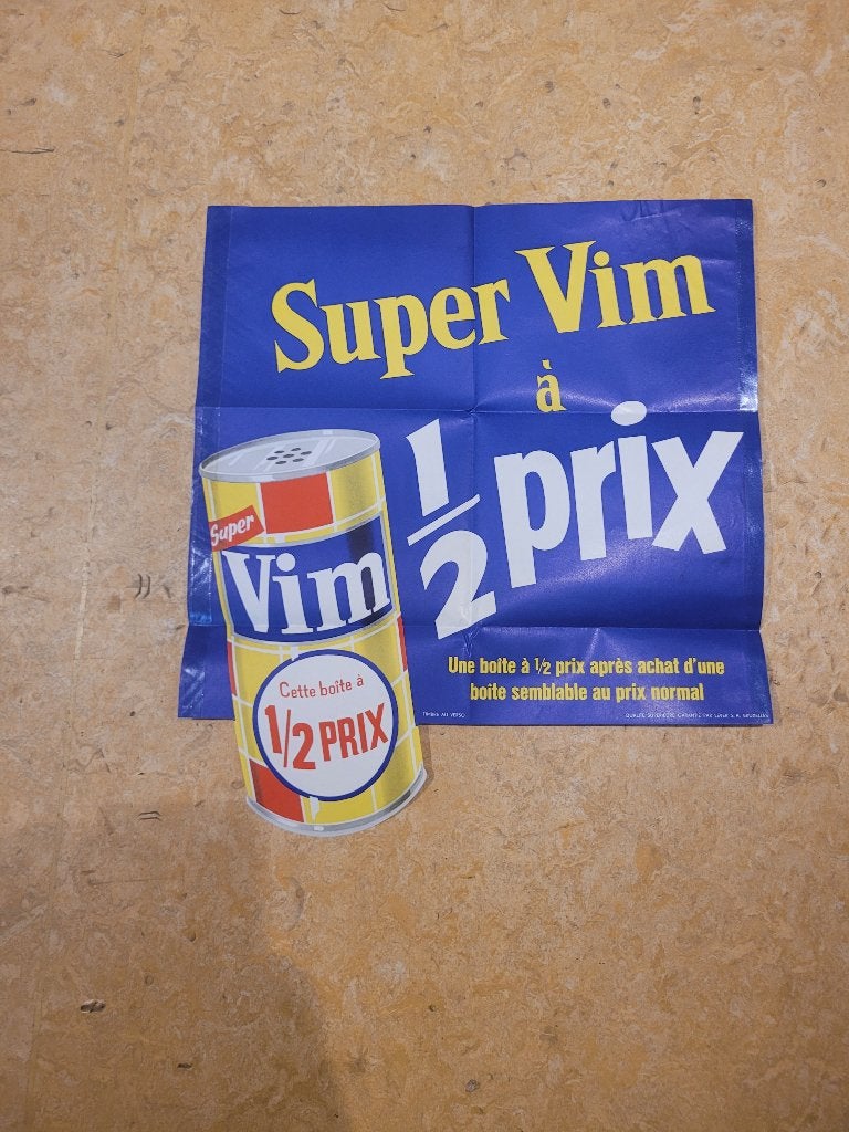 ancienne publicité Delhaize Super Vim, Enlèvement ou Envoi, Utilisé, Panneau publicitaire