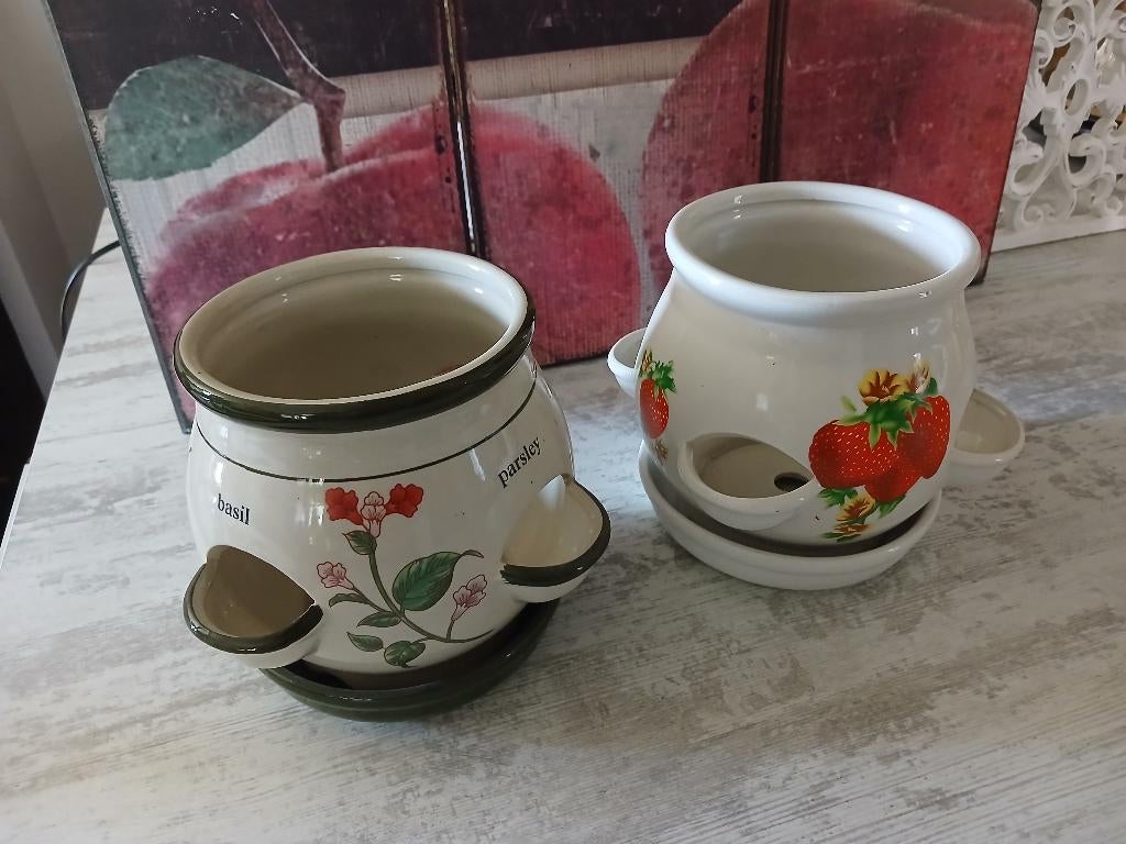 Vintage kruidenpot bloempot met 4 vakken keramiek 2 stuks, Ophalen of Verzenden, Balkon