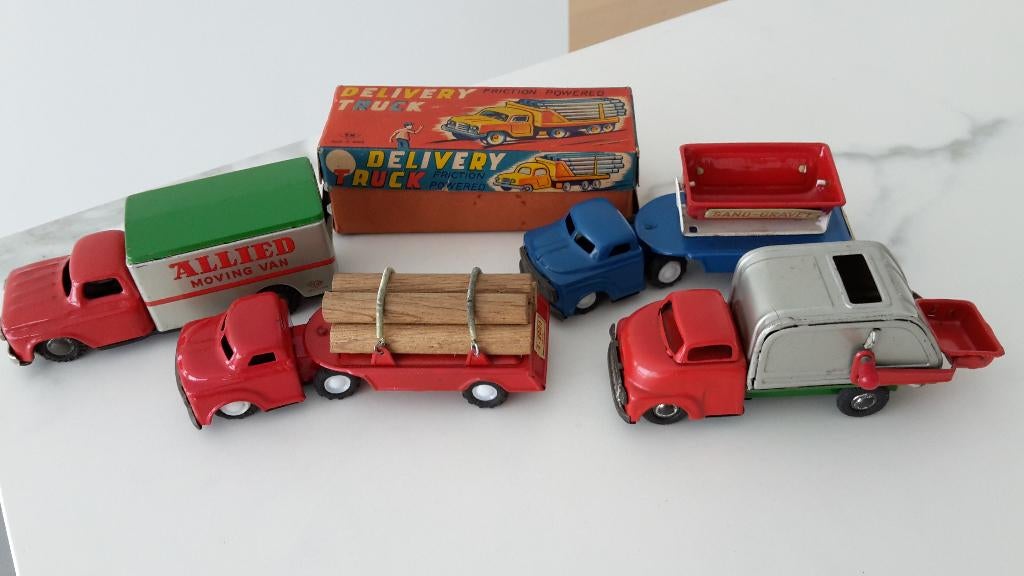 4 vintage blikken trucks AM.Dodge/TN Japan, Antiek en Kunst, Ophalen of Verzenden
