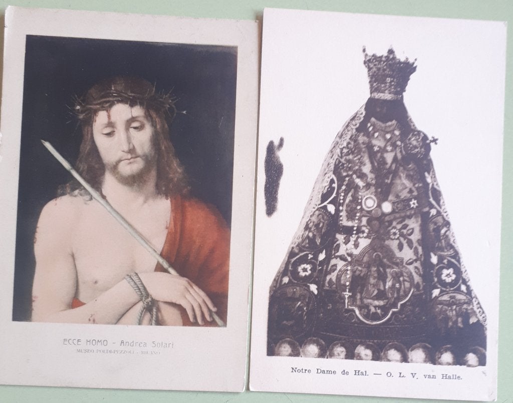 2 OUDE RELIGIEUSE PCrds O.L.V. van Hal & ECCE HOMO Ref.R81, Ophalen of Verzenden, Gebruikt, Kaart of Prent, Christendom | Katholiek