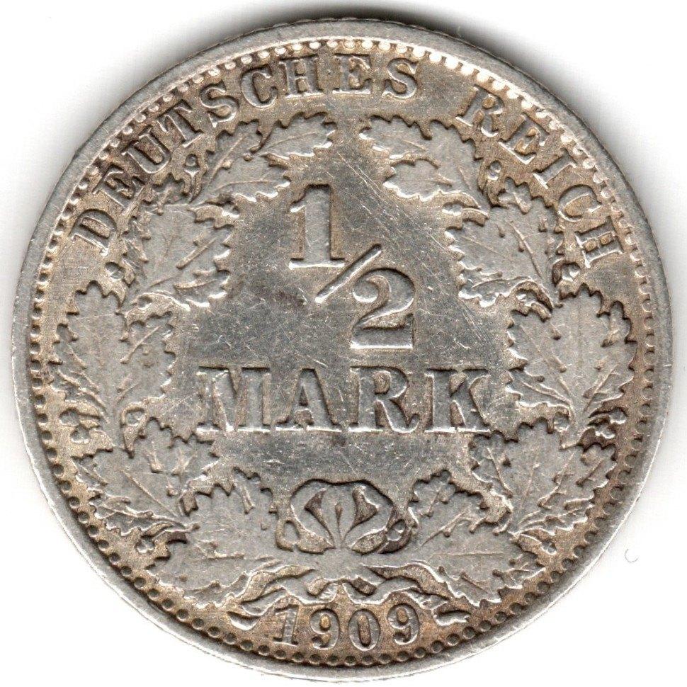 Duitsland : 1/2 Mark 1909 A Berlijn  KM#17  Ref 16487, Ophalen of Verzenden, Duitsland, Losse munt, Zilver