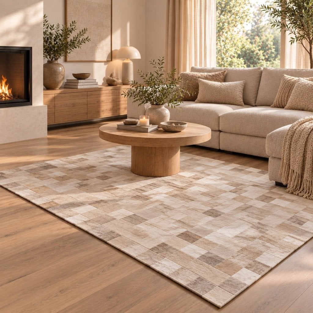 Koeienhuid patchwork champagne 180x120cm | Lederstore, Beige, Wandkleed, Nieuw, Ophalen of Verzenden