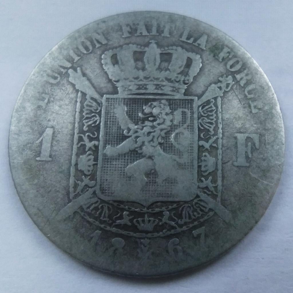 België 1 frank 1867 FRA - Leopold 2, Postzegels en Munten, Zilver, Ophalen of Verzenden, Losse munt, Zilver