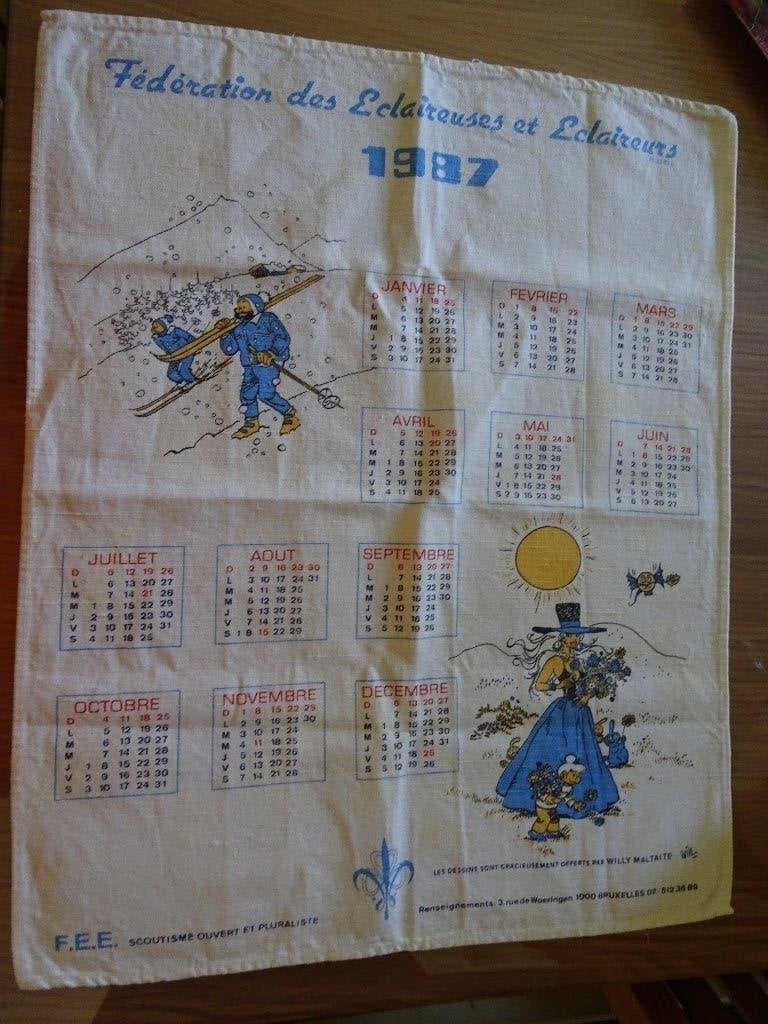 Calendrier Scouts en tissu 1987 - Tif et Tondu / Isabelle, Enlèvement ou Envoi, Tintin, Utilisé, Image, Affiche ou Autocollant
