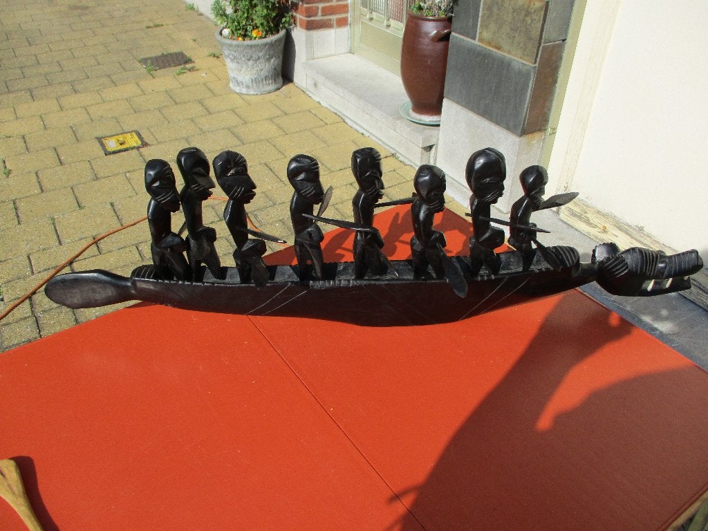 Afrikaanse ebbenhouten boot van 90 cm lang, Ophalen, Overige onderwerpen, Houtsnijwerk, 50 - 100 cm