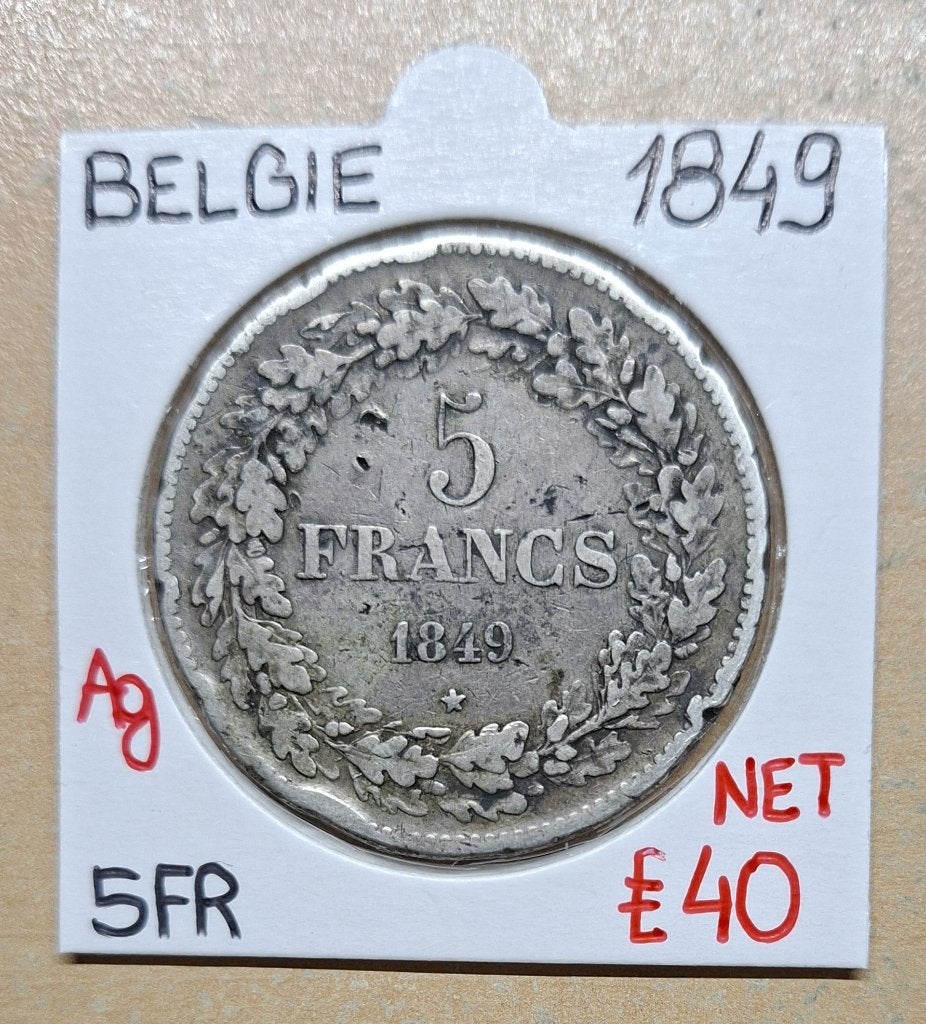 5FR  1849    LEOPOLD I     BELGIE   ZILVER    40 EURO, Postzegels en Munten, Zilver, Ophalen of Verzenden, Losse munt, Zilver