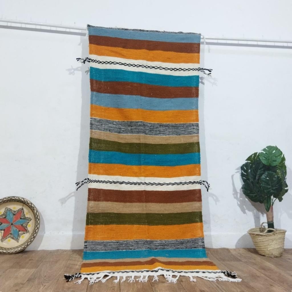 Marokkaans tapijt geweven met strepen — 216 x 87 cm, Verzenden