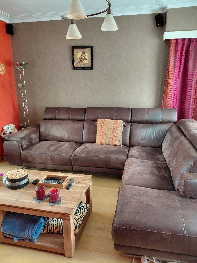 Hoeksalon Henders & Hazel donkerbruin, Ophalen, Gebruikt, Stof, Hoeksalon