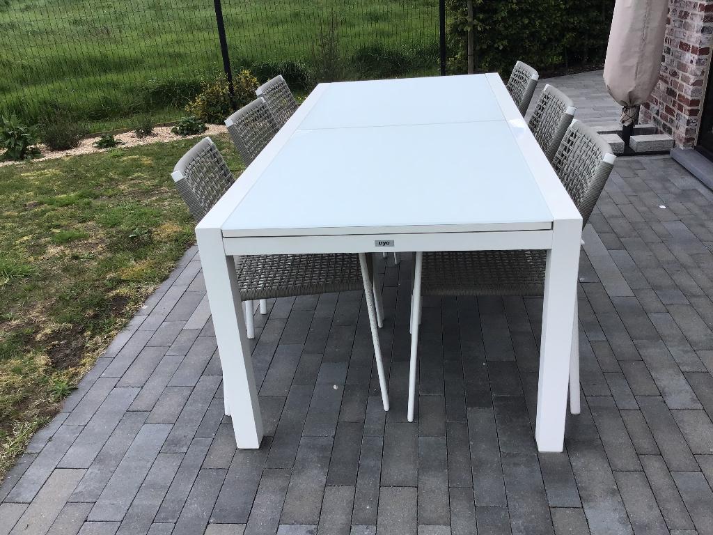 Tuintafel en 6 stoelen, aluminium frame met glazen blad, Chaise, Salons de jardin, Aluminium, Enlèvement