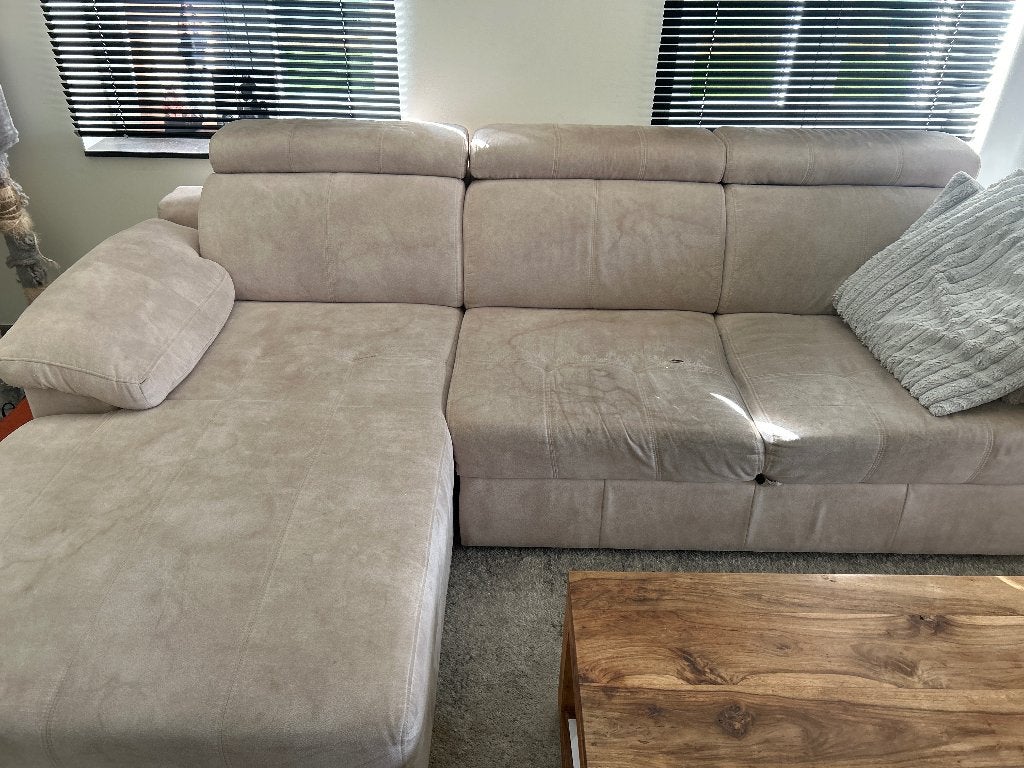Salon, Huis en Inrichting, Ophalen, Gebruikt, Stof, Heeft bruiksporen,aangename hoeksalon met uitschuifbaar bed