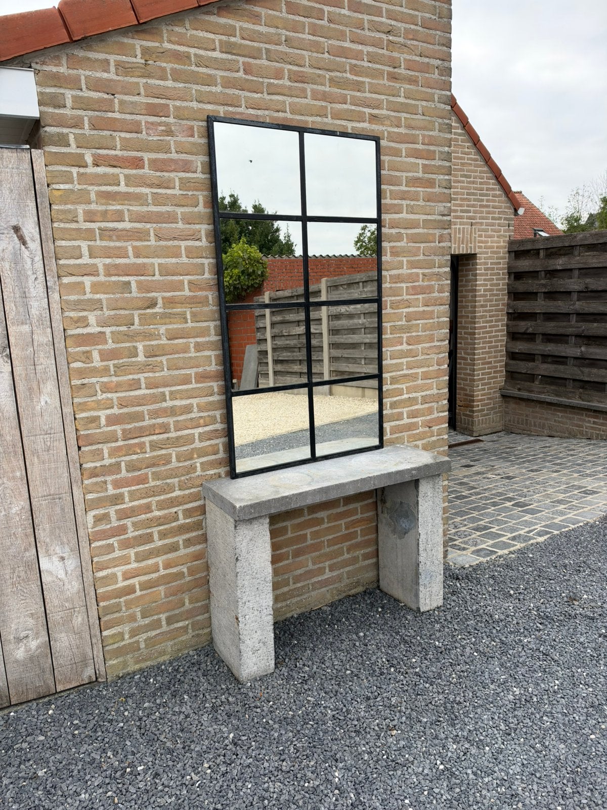 Tuin of terras muurtafel arduin en buiten spiegel, Ophalen, Zo goed als nieuw