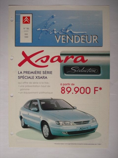 Citroën Xsara Séduction flash Vendeur 186 1999, Boeken, Auto's | Folders en Tijdschriften, Verzenden, Gelezen, Citroën