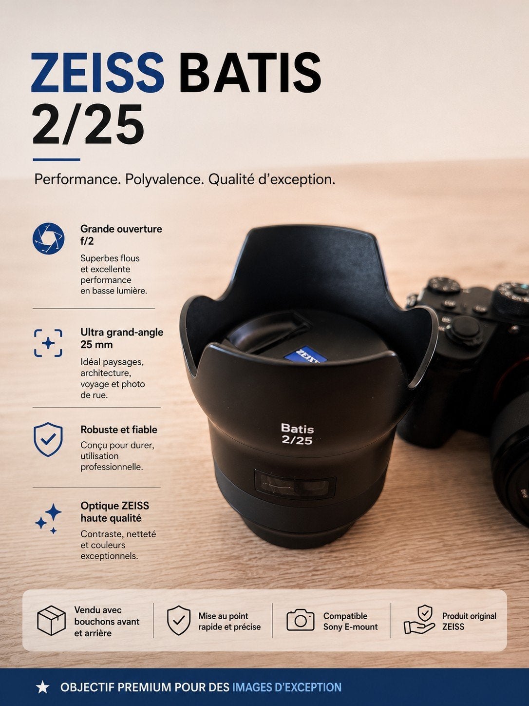 Zeiss Batis 25mm f/2, 25 mm, Sony, Monture Sony E, Comme neuf