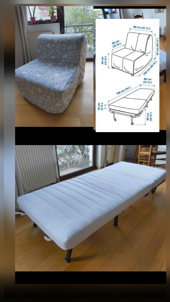 Ikea single sofa bed, Ophalen, Gebruikt, Eenpersoons, Blauw