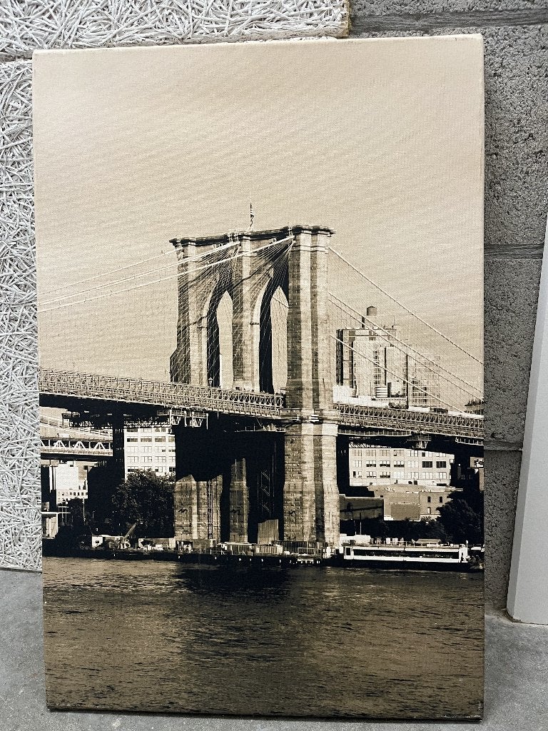 Canvas kader Brooklyn Bridge – 60 x 40 cm – Sepia/Zwart-Wit, Huis en Inrichting, Ophalen, Gebruikt, Schilderijlijst, 60 cm