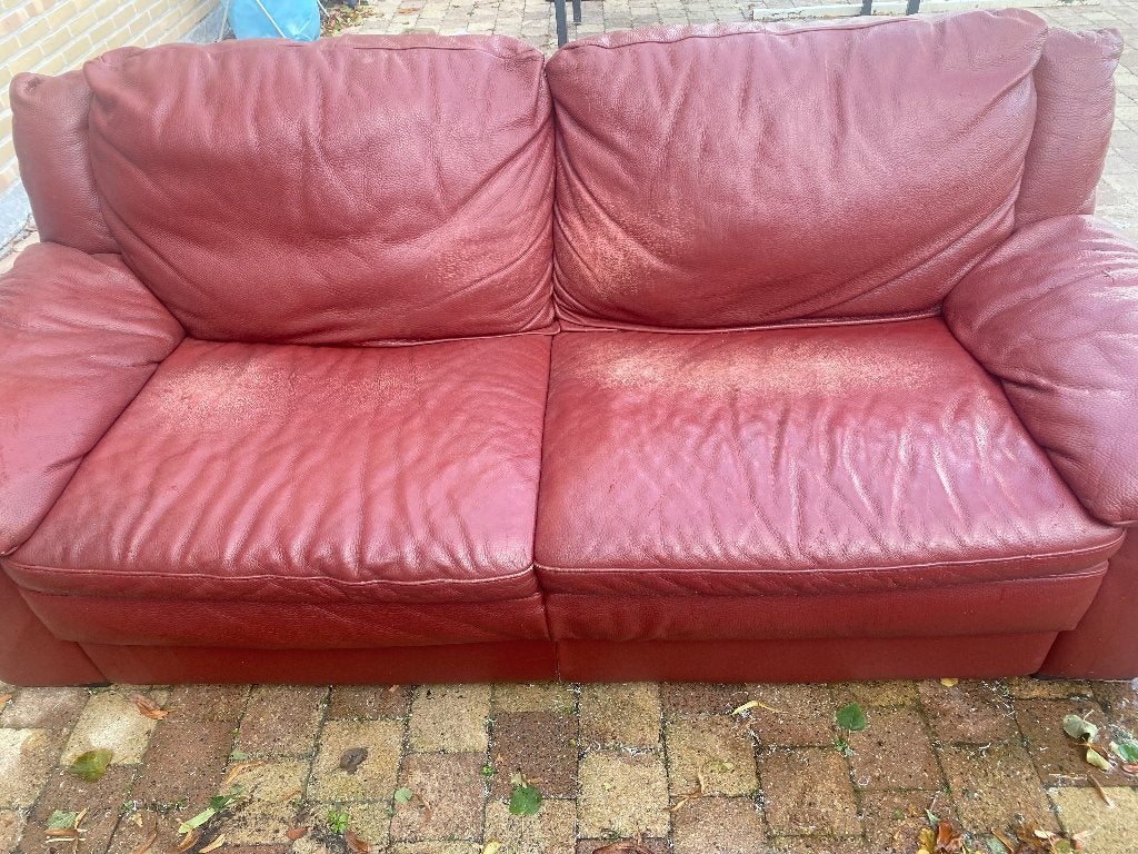 Rode leren zetel, Huis en Inrichting, Ophalen, Gebruikt, Driepersoons, Leer