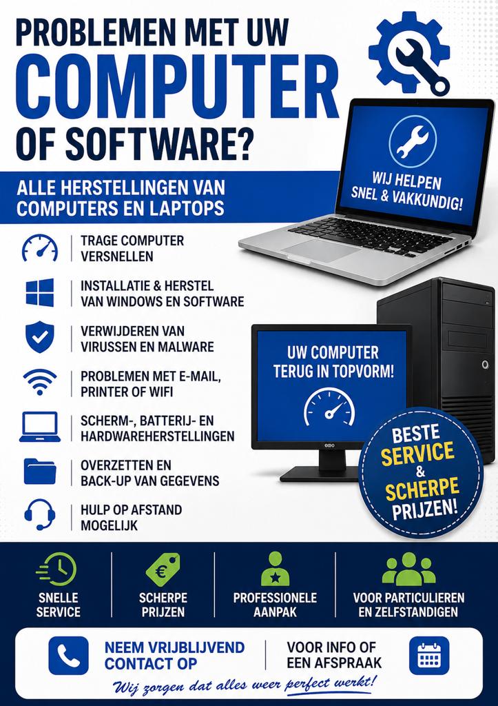 Problemen met uw computer of software, Diensten en Vakmensen, Computer en Internet experts