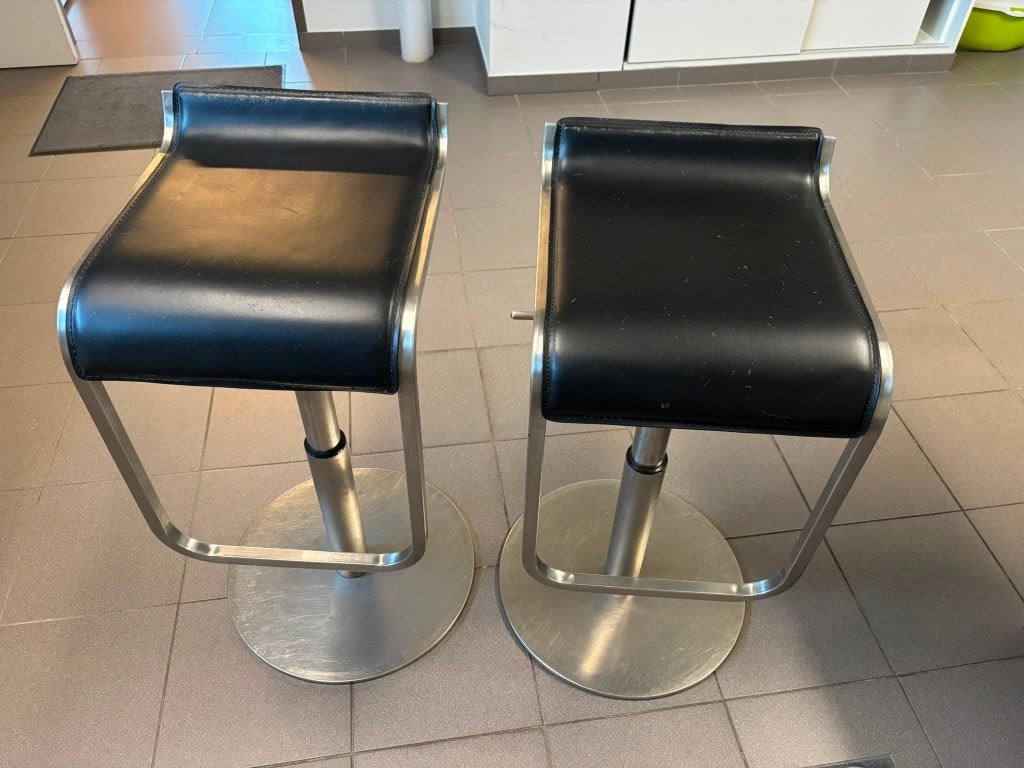Barkrukken zwart, Huis en Inrichting, Ophalen, Gebruikt, 60 tot 90 cm, Leer