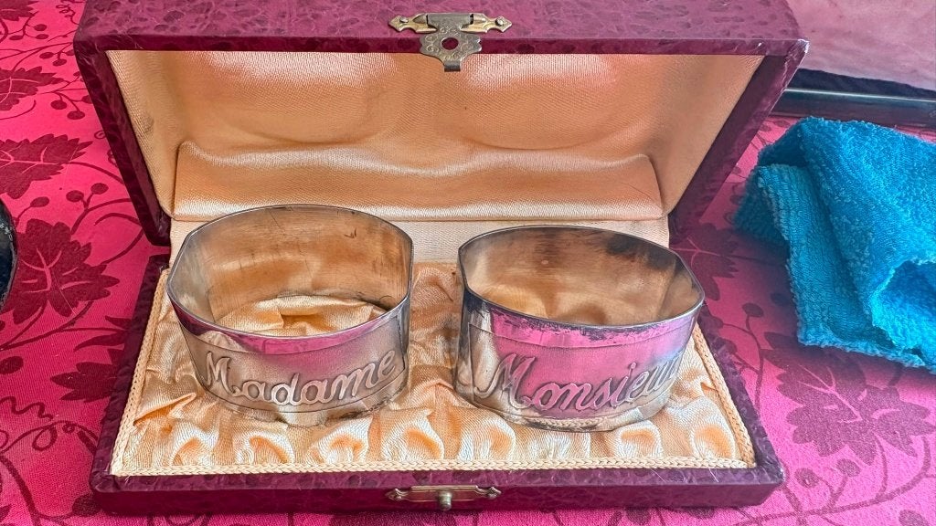 Paar antieke servetringen „Monsieur” en „Madame”, Antiek en Kunst, Ophalen of Verzenden