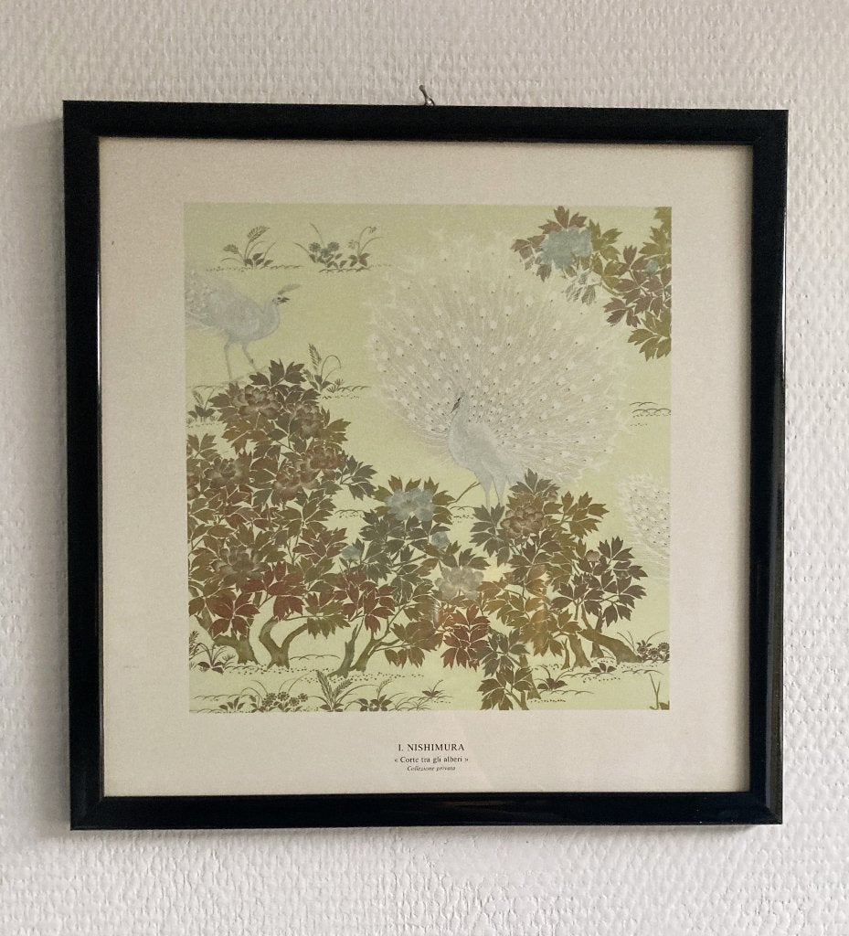 Estampe Nishimura Paon Blanc 32x32, Enlèvement ou Envoi, Gravure, 32 cm, 32 cm