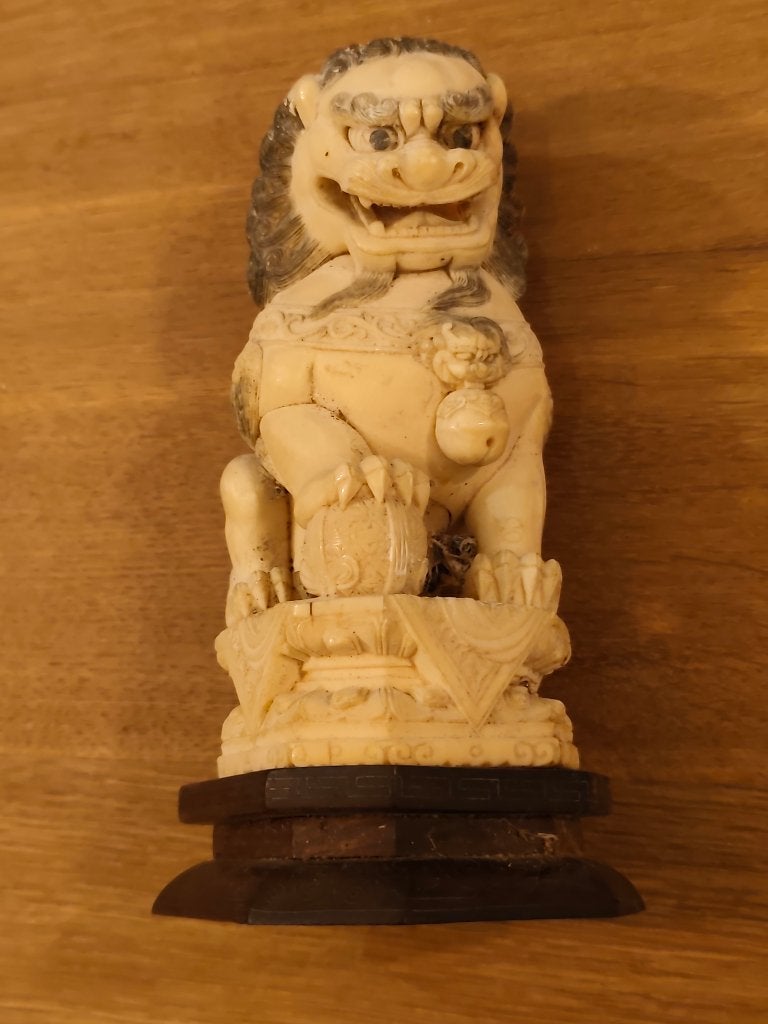 Art oriental, chien de Fo début XXe 18 cm, Antiquités & Art, Sculpture, Chine, Matériau naturel, Blanc