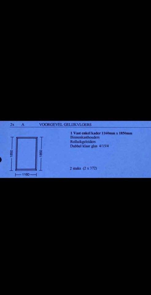 2 Ramen Dubbel Glas 1160x1850, Ophalen, Gebruikt, Gevelraam of Ruit, Dubbelglas