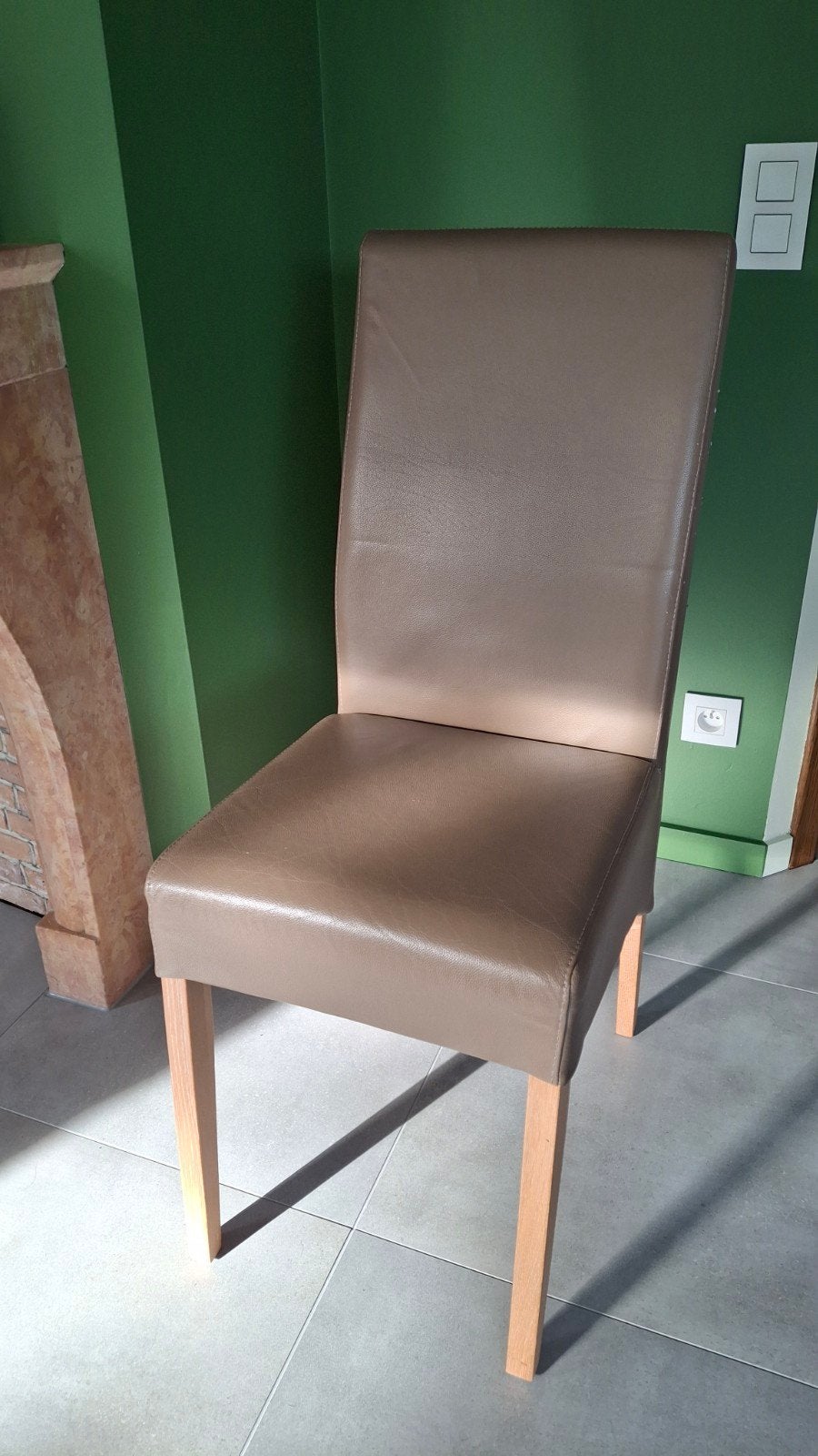 6 lederen stoelen, Maison & Meubles, Chaises, Utilisé, Cinq, Six Chaises ou plus, Bois, Cuir, Brun, Enlèvement