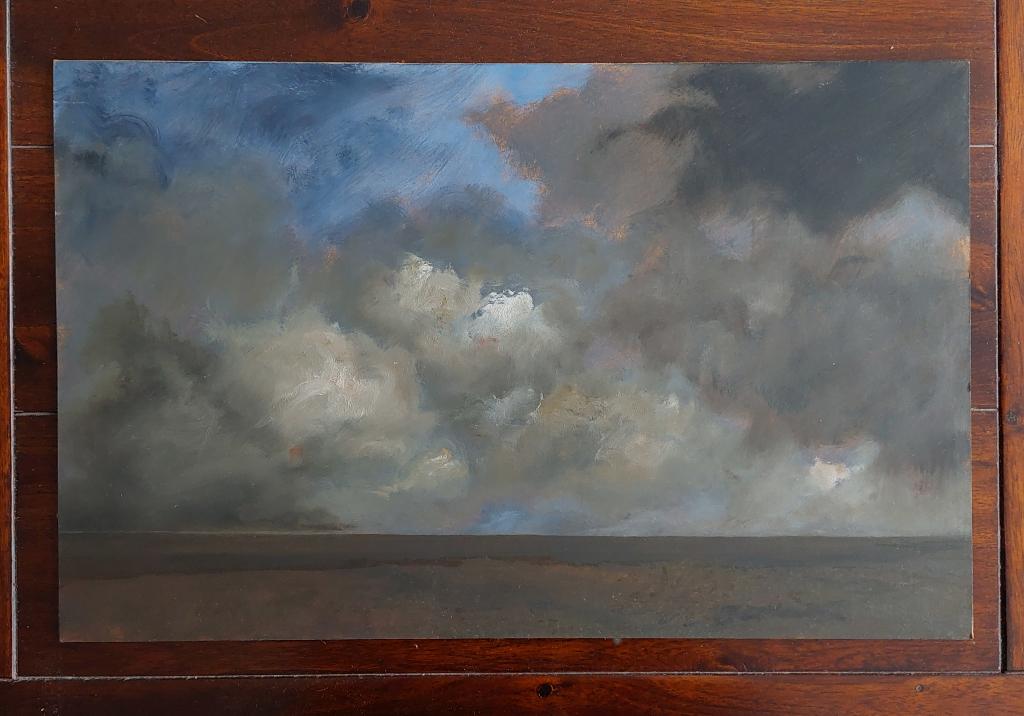 Schilderij van Landschap met Wolkenlucht - Olieverf, Ophalen of Verzenden