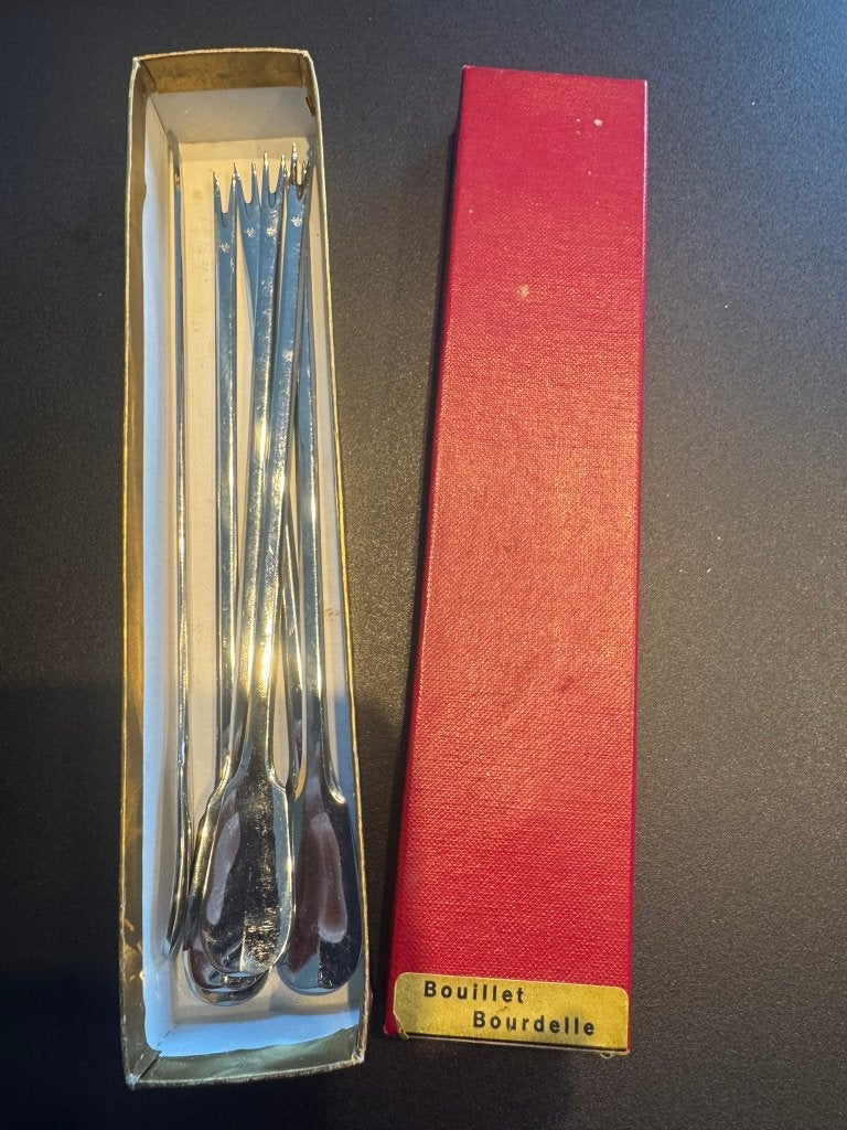 6 vintage Bouillet Bourdelle Richelieu kreeftenvorken, Gebruikt, Bestekset, Ophalen of Verzenden, Overige merken