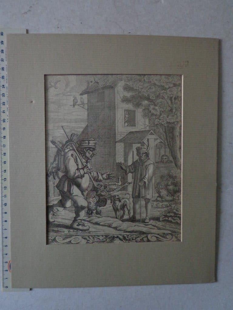 17de eeuwse gravure La Vie d'Esope gegraveerd Thomas Dudley, Antiek en Kunst, Ophalen of Verzenden, Gravure, Met passe-partout
