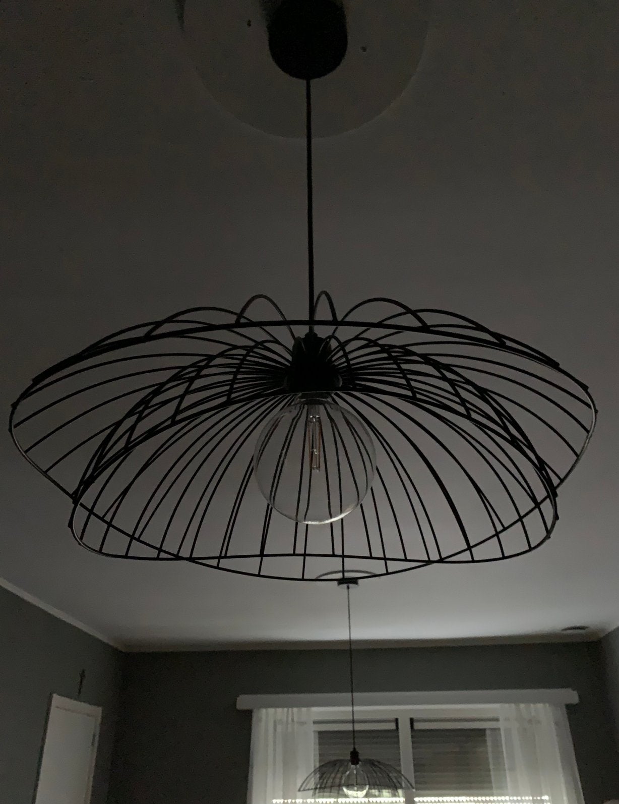 2 dubbele hanglampen van zwarte metaaldraad, Ophalen, Zo goed als nieuw, Metaal, 75 cm of meer