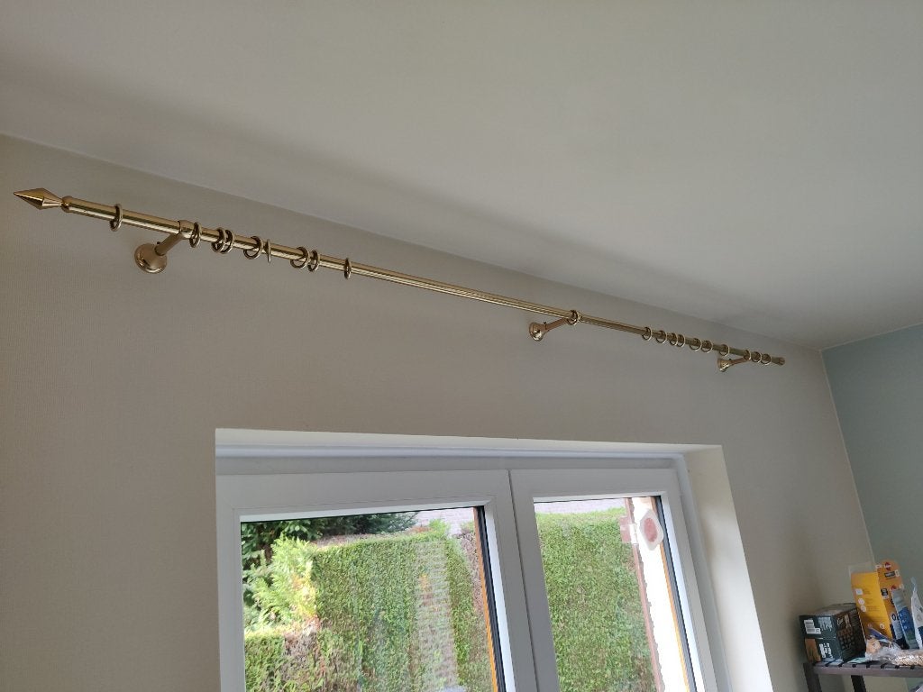 2 Gordijnroedes  - bronzen messing, Ophalen, Gebruikt, Metaal, 232 cm