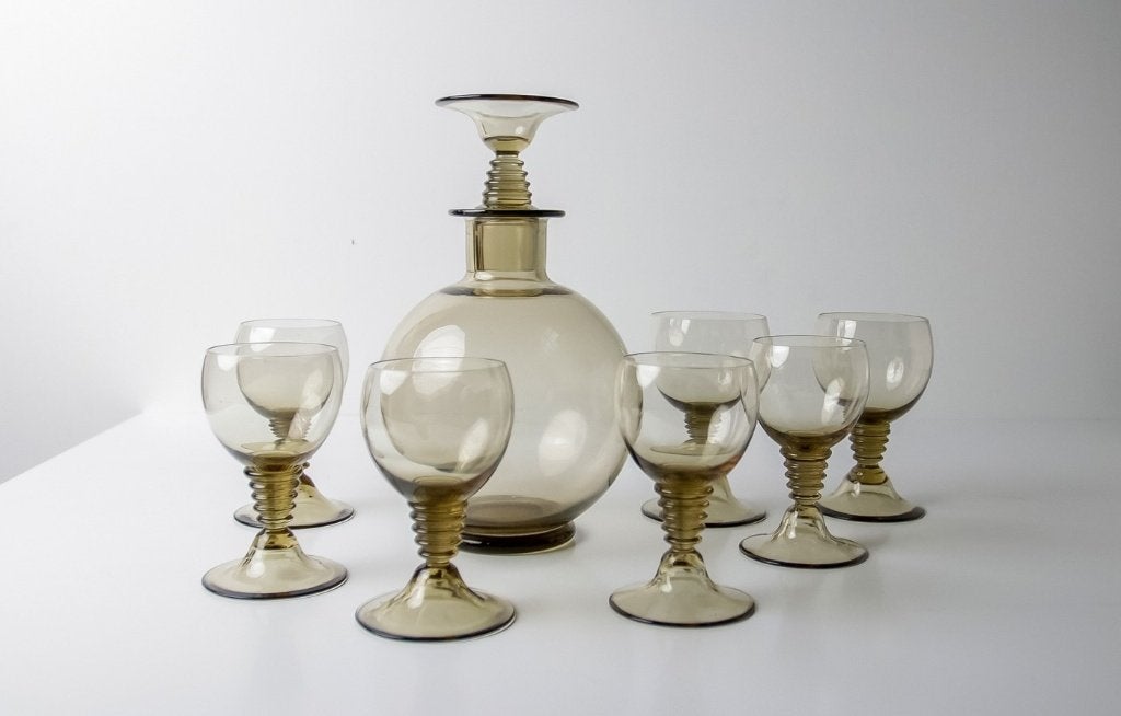 Art deco Traditie karaf met 7 glazen W.J. Rozendaal, Antiek en Kunst, Ophalen