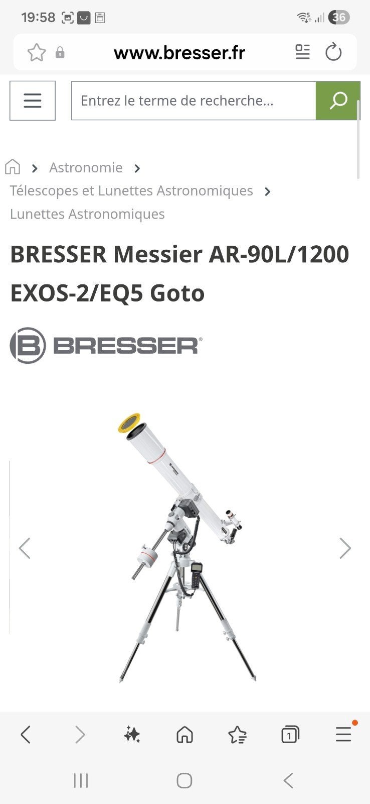 télescope monture bresser exos2 goto 90/1200, TV, Hi-fi & Vidéo, Matériel d'optique | Télescopes, Comme neuf, Enlèvement, 80 à 200 mm