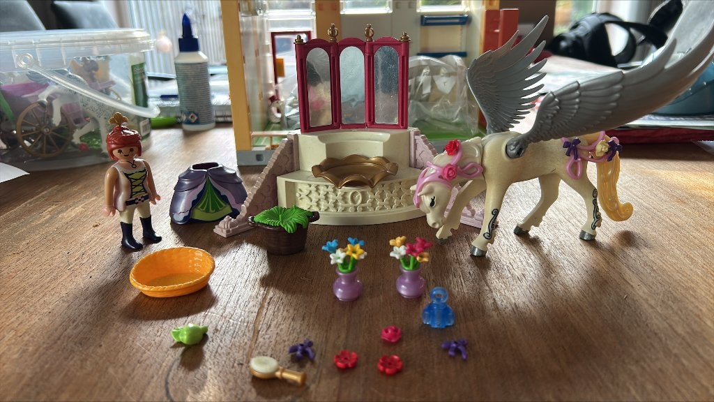 playmobil prinses met pegasus en kaptafel 5144, Gebruikt, Complete set, Overige typen, Ophalen of Verzenden