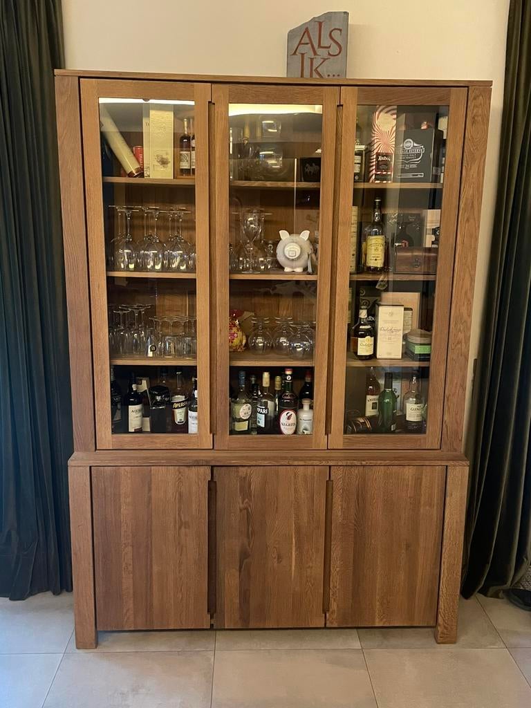 Massief eiken Eetplaats, buffetkast, tvmeubel Etnicraft, Ophalen, Gebruikt, 100 tot 150 cm, Eikenhout