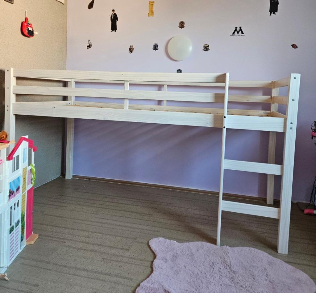 Kinderbed 90x200, halfhoogslaper, Ophalen, 85 tot 100 cm, Gebruikt, Hoogslaper of Stapelbed