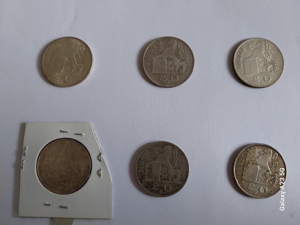 6 Zilveren munten 20 frank, Zilver, Ophalen of Verzenden, Losse munt, Zilver