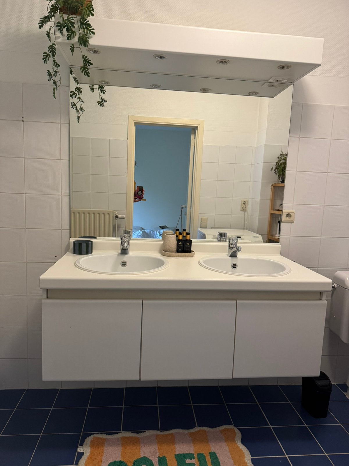Badkamermeubel met grote spiegel en verlichting, Ophalen, Gebruikt