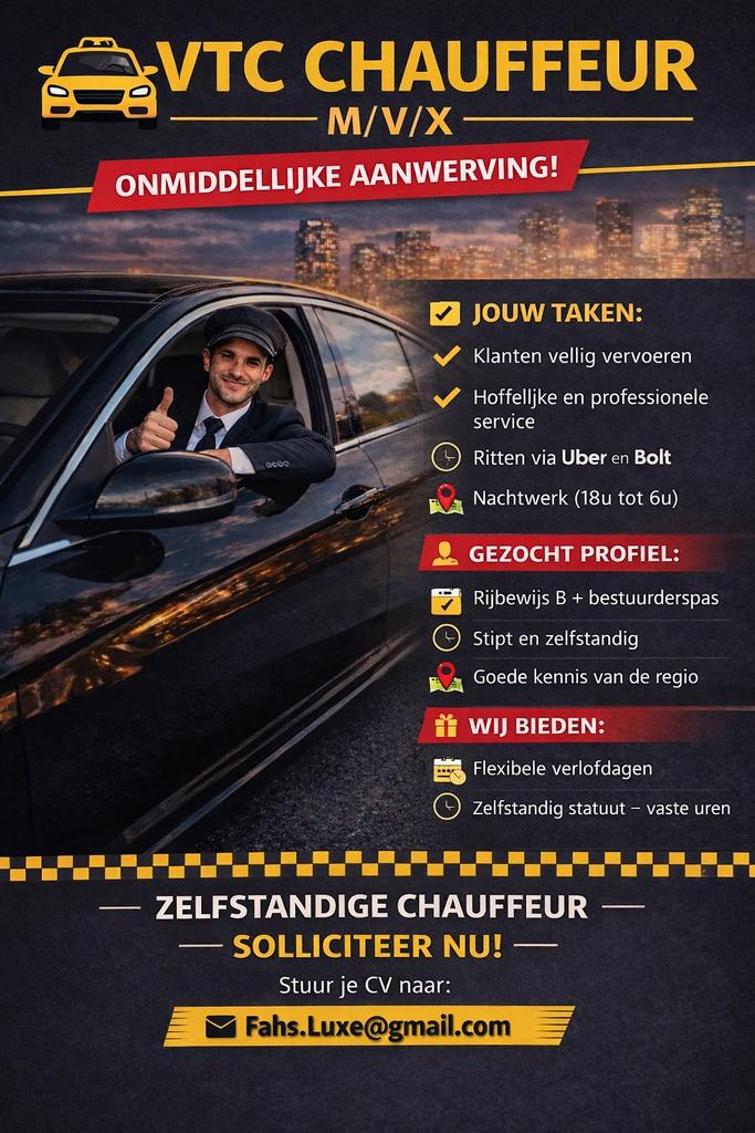 Op zoek naar taxi chauffeur voor dag of nacht shift
