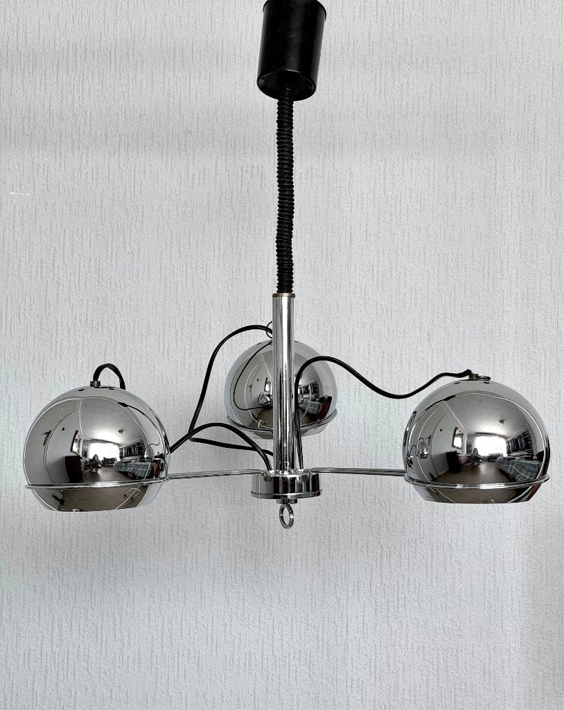 Vintage Chrome Jaren 60 Eyeball Luster, Zo goed als nieuw, Metaal, Vintage eyeball, space age, E27 (groot)