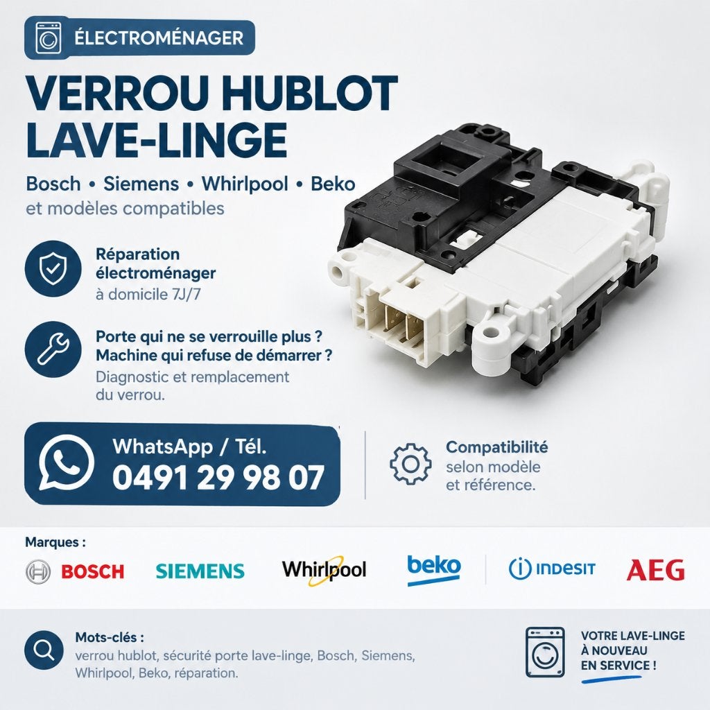 Verrou hublot lave-linge Bosch Siemens Whirlpool Beko, Enlèvement, Neuf