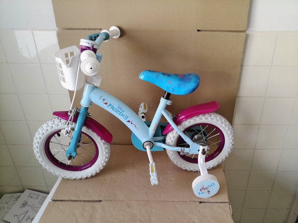 Disney Frozen II kinderfiets meisjes 12 inch met zijwieltjes, Overige merken, Terugtraprem, Zijwieltjes, Gebruikt