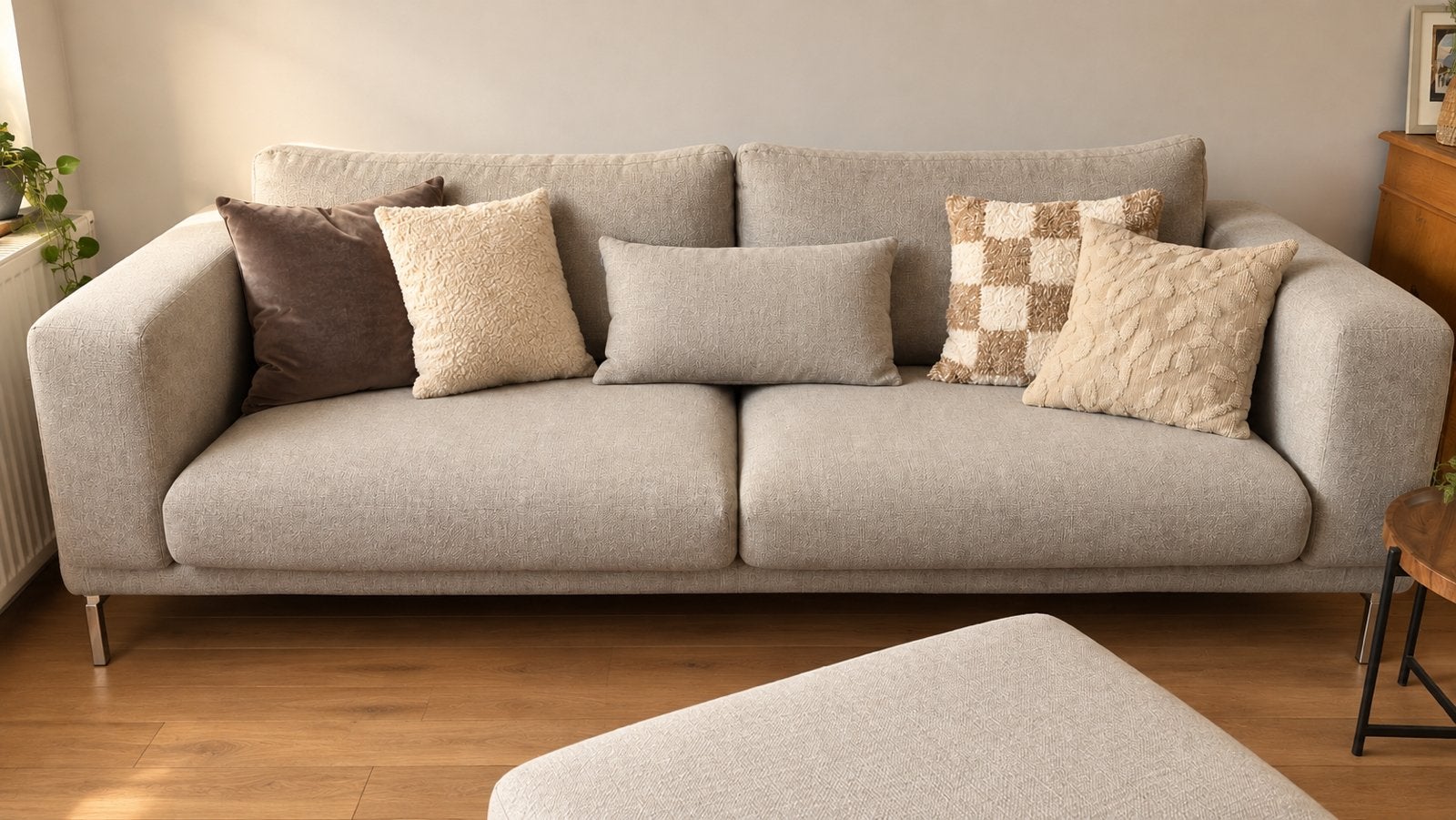IKEA NOCKEBY zetel + poef – lichtgrijs/beige, Maison & Meubles, Enlèvement, Utilisé