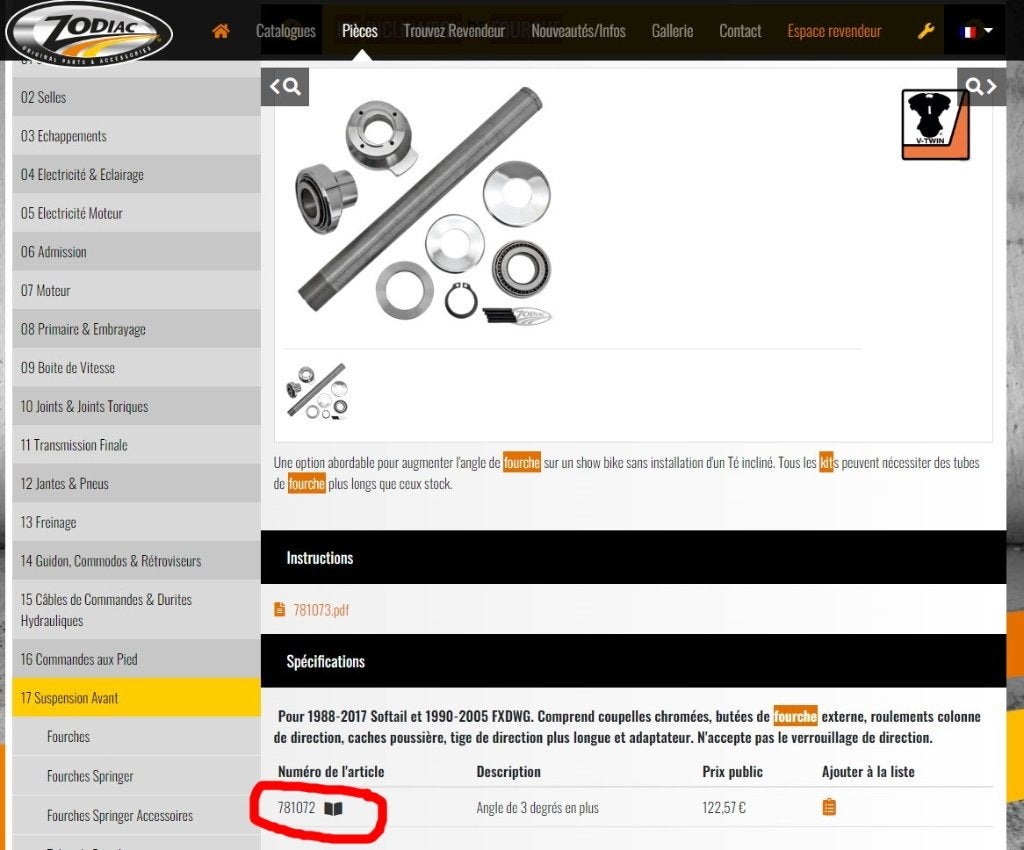 Kit inclinaison fourche Harley softail, Motos, Enlèvement ou Envoi, Neuf